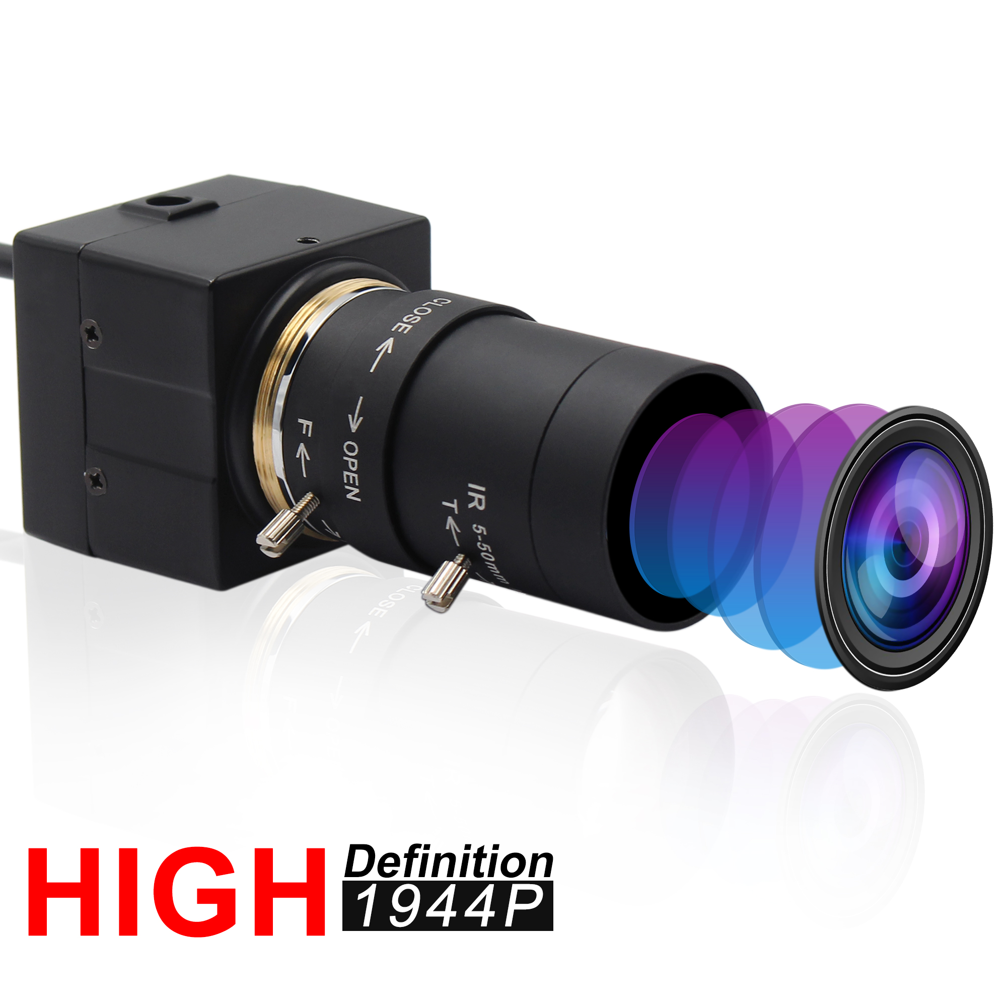ELP 5-50mm Manual Focus Global Shutter USB2.0 Camera 60fps High frame rate AR0144 Black and White Image HD